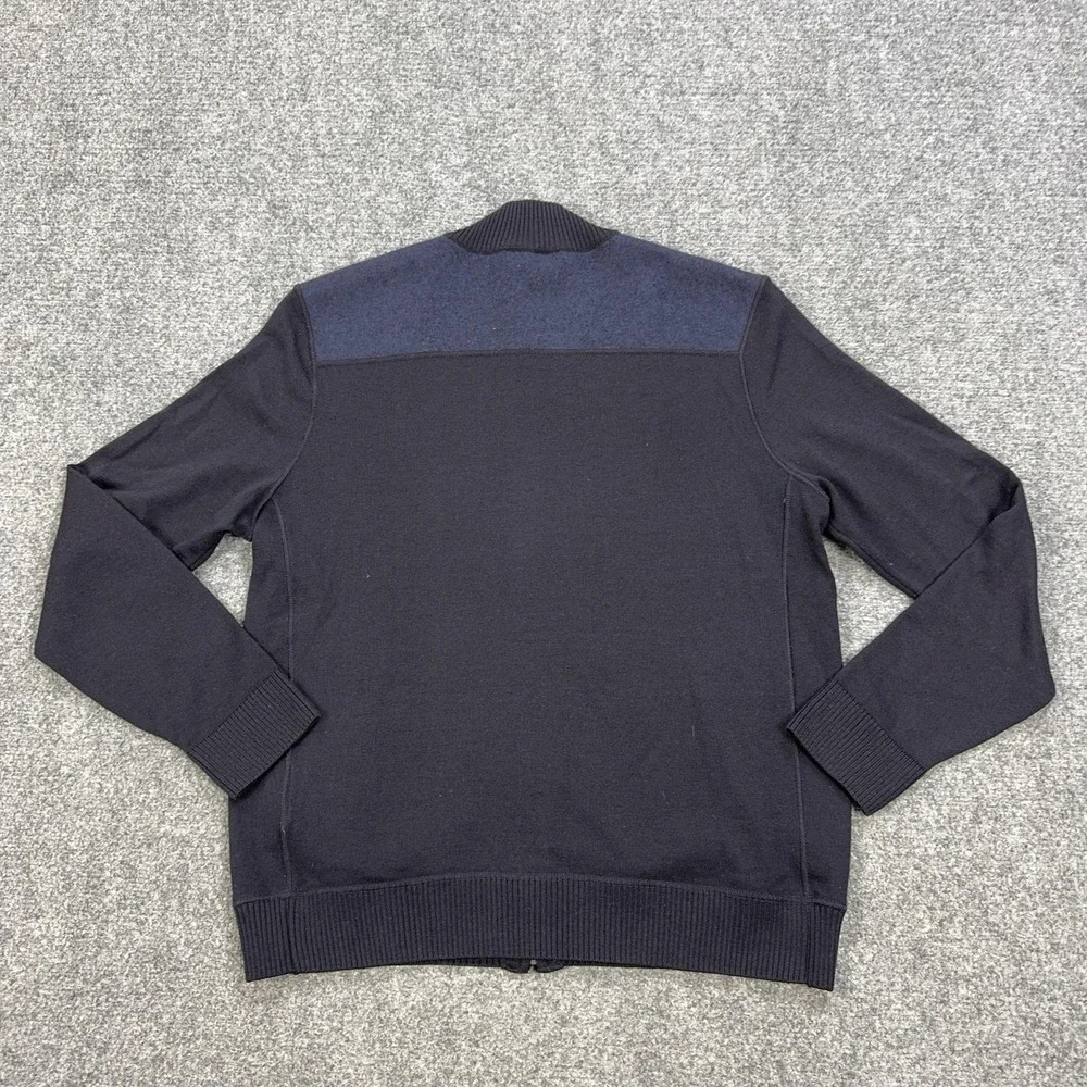 Maerz Sweater Mens 48 Blue Full Zip Mock Neck Virgin Merino Wool Knit Cardigan